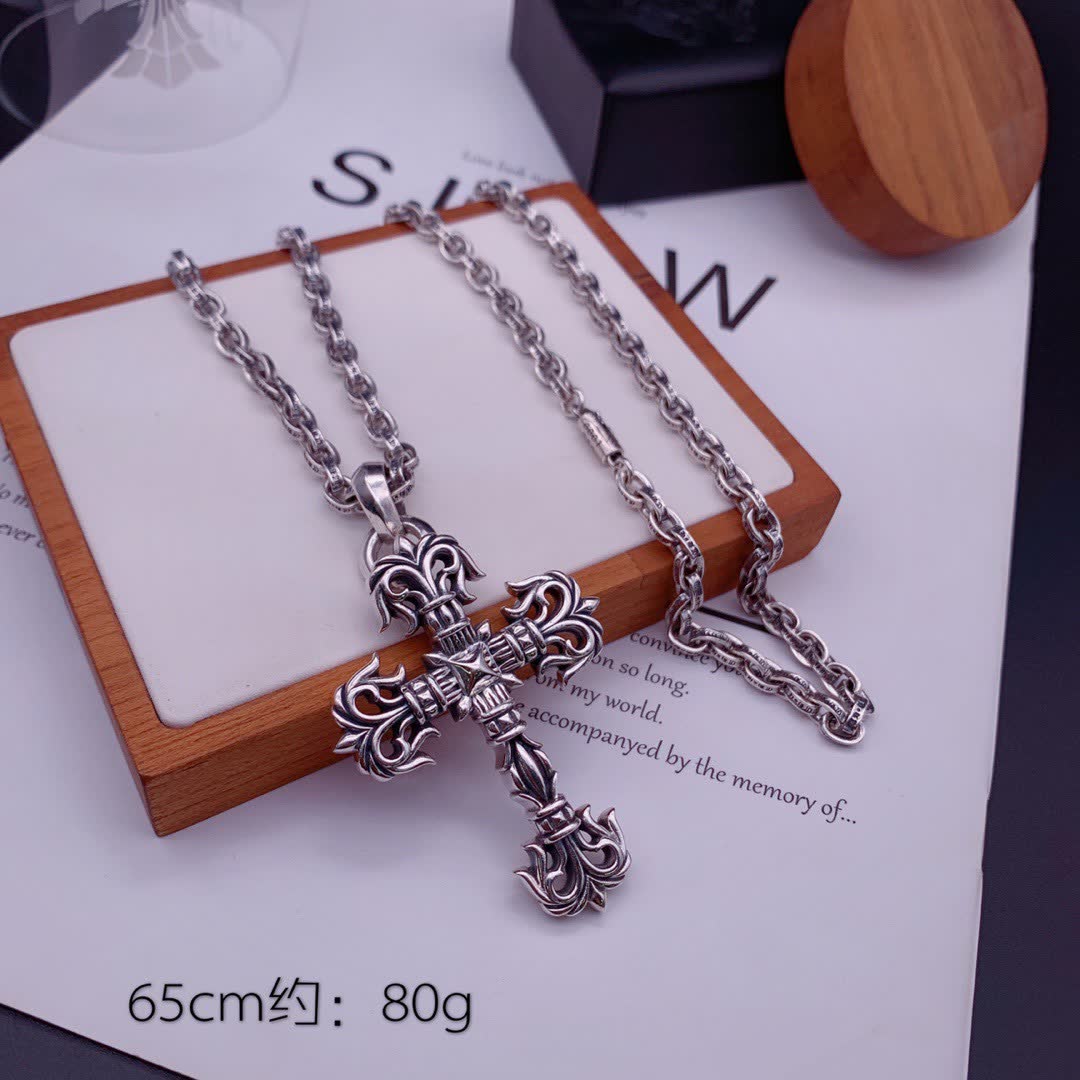Chrome Hearts Silver Cross Pendant Necklace